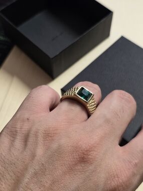 Stampd Gold Ring with Emerald Green Stone - Men's Signet